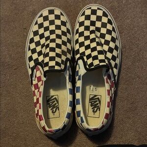 Vans woman’s Checkered Slip-On Sneakers - Black, White, Red, Blue